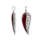 925 Sterling Silver Artistic Wing Pendant Featuring Red Coral